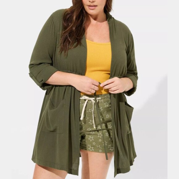 Plus-size Gauze Hooded Kimono by Torrid, green, size 3x - Picture 4 of 7